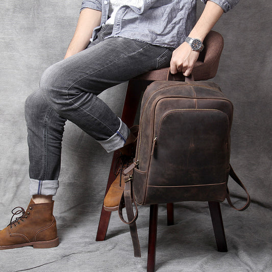 Mochila de Cuero Genuino Estilo Retro para Hombre - Image 2
