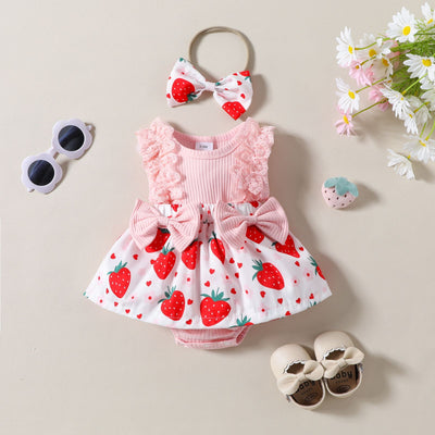 Enterizo Infantil Estampado Fresas con Moño sin Mangas para Verano - Image 9