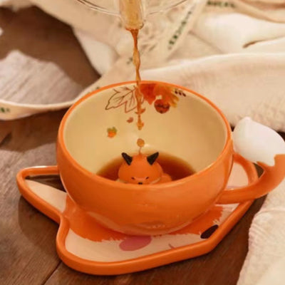 Juego de Taza y Plato con Diseño de Zorro Bosque Otoñal - Image 9