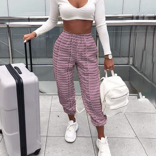 Pantalones Anchos Estilo Urbano con Estampado de Letras y Amarre - Image 7