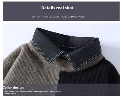 Suéter Tejido Holgado con Cuello Camisero para Hombre - Otoño e Invierno - Image 15
