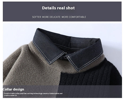 Suéter Tejido Holgado con Cuello Camisero para Hombre - Otoño e Invierno - Image 15