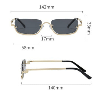 Gold frame semi-rimless sunglasses with brown rectangular lenses and black temple tips on a white background. - Image 10