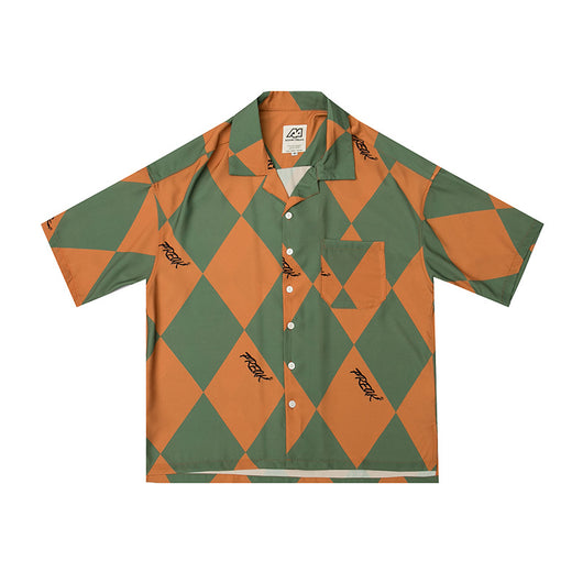 Camisa Hawaiana Asimétrica de Manga Corta con Estampado Diamante - Image 9