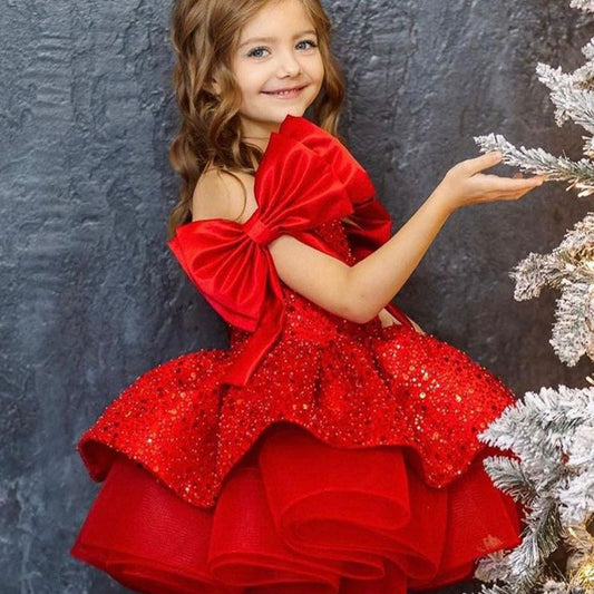 Vestido Princesa Niña Falda Tutú Rojo con Lentejuelas y Moño - Image 2