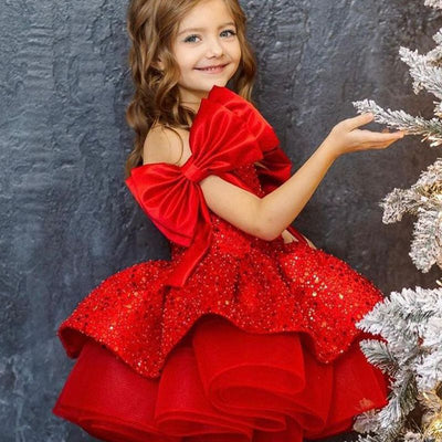 Vestido Princesa Niña Falda Tutú Rojo con Lentejuelas y Moño - Image 2