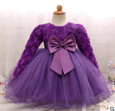 Vestido de Niña de Manga Larga Rosa para Bodas y Celebraciones