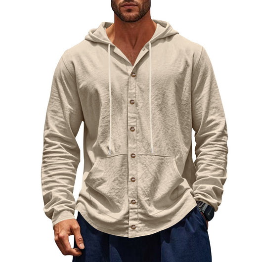 Camisa de Lino Holgada para Hombre - Minimalista de Manga Larga - Image 43