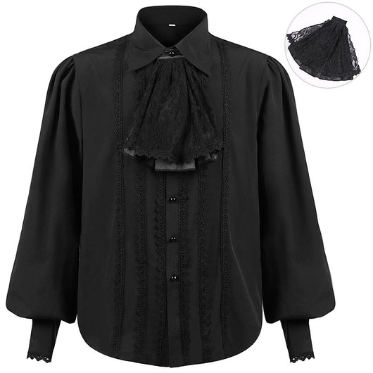 Camisa Punk Retro Hombre Cuello Falso con Encaje Plisado - Image 7