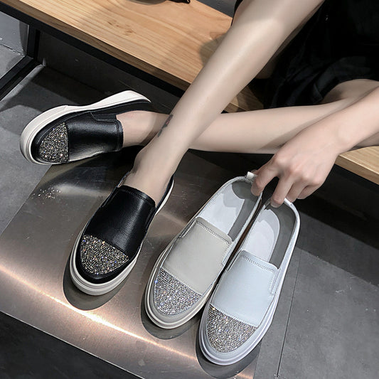 Zapatos Blancos Plataforma Slip-on de Cuero para Mujer - Versátiles y Cómodos
