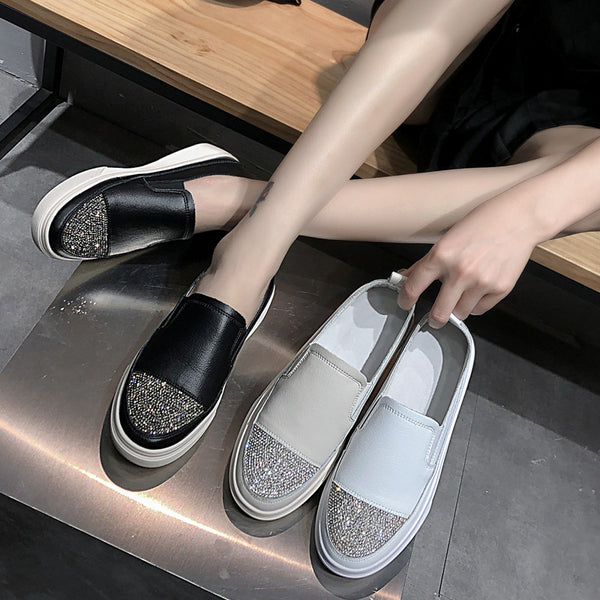 Zapatos Blancos Plataforma Slip-on de Cuero para Mujer - Versátiles y Cómodos