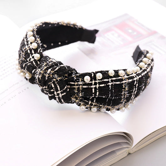 Diadema de Perlas Étnica con Tela Escocesa Clásica - Image 24