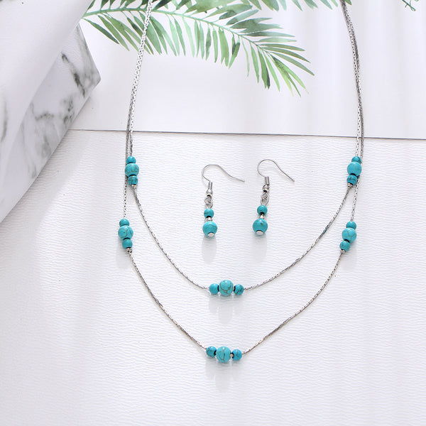 Conjunto de Collar y Aretes Turquesa Redondo