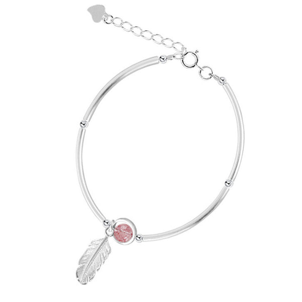 Pulsera Colgante de Pluma y Fresa