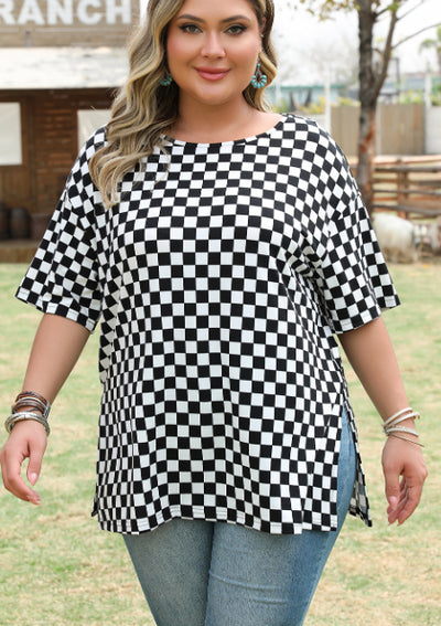 Blusa Talla Grande Estampado Cuadros Negro con Escotes Laterales - Image 10