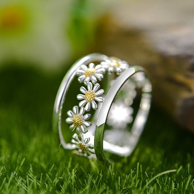 Anillo Ajustable de Plata Esterlina con Margarita Pequeña para Mujer - Image 8