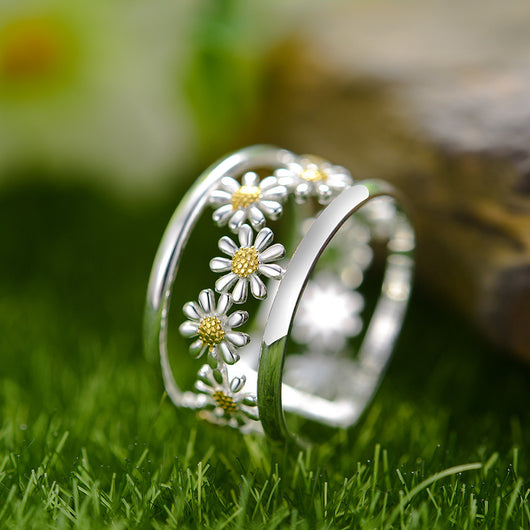 Anillo Ajustable de Plata Esterlina con Margarita Pequeña para Mujer - Image 8