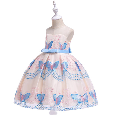 Vestido Infantil de Tul con Flores Bordadas y Escote Tubo - Image 13