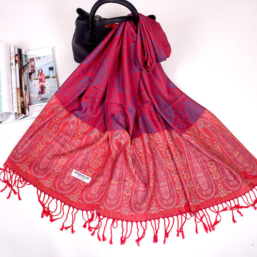 Foulard Étnico de Cachemira Dual-uso con Jacquard y Borlas - Image 7