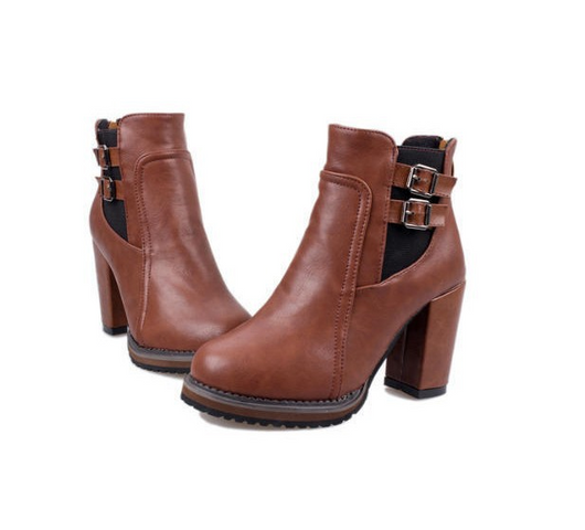 Botas Retro Británicas de Tacón Alto con Hebilla y Elástico para Mujer - Image 5