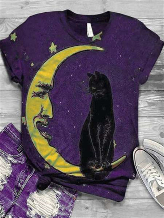Playera Gato Luna Cuello Redondo Manga Corta Cómoda - Image 4
