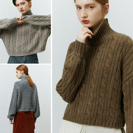 Suéter Cuello Alto Trenzado para Mujer - Otoño e Invierno