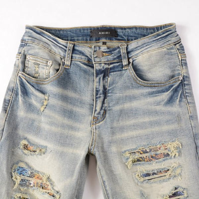 Pantalones Vaqueros Vintage Rotos para Hombre con Estampado de Gato y Parches - Image 29