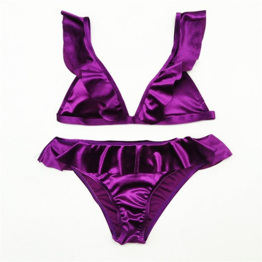 Bikini de Terciopelo Hielo con Volantes y Banda - Image 6