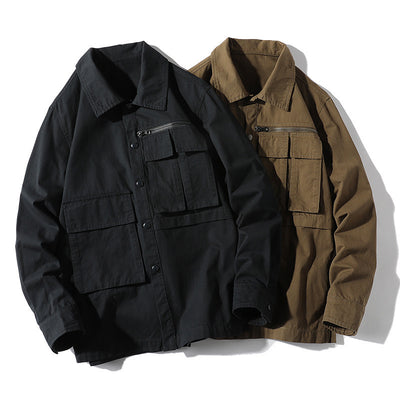 Chaqueta Camisa Casual con Múltiples Bolsillos para Hombre