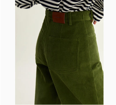 Pantalón Recto Verde Pana Cintura Alta Ajustado Multiuso - Image 6
