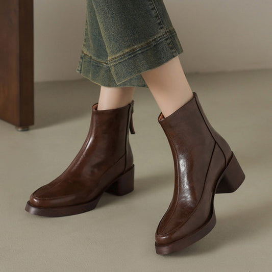 Botas Tobilleras de Cuero Genuino con Tacón Alto - Colección Otoño Invierno