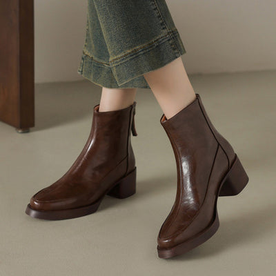 Botas Tobilleras de Cuero Genuino con Tacón Alto - Colección Otoño Invierno