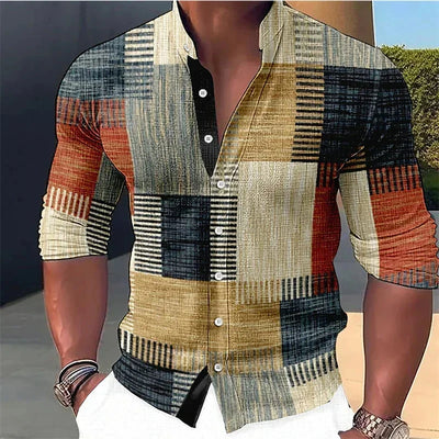 Camisa Casual Estampado Musical con Cuello de Pie Manga Larga para Hombre - Image 13