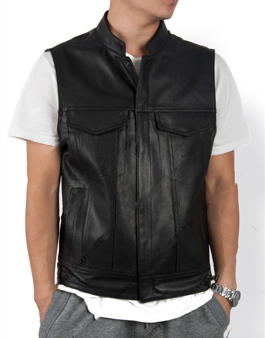 Chaleco de Cuero PU Liso para Hombre