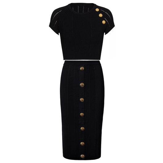 Conjunto de Falda Midi y Blusa Tejida - Elegancia Versátil - Image 9