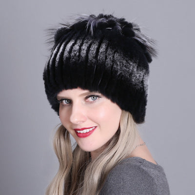 Gorro Tejido de Piel de Conejo Rex para Mujer - Image 35