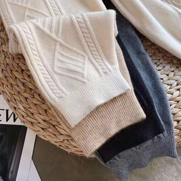 Pantalón Carrot Tejido a Rayas con Cintura Elástica y Cordón