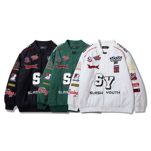 Chaqueta Motociclista Retro con Parches Bordados Hip Hop Street Racing - Image 10