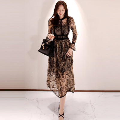 Vestido Midi Encaje Cintura Ajustada con Vuelo - Image 14