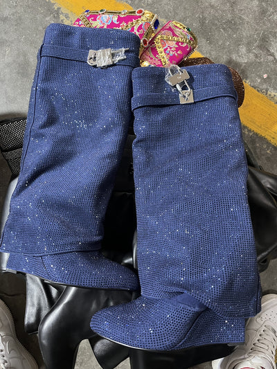 Botas Altas Hasta la Rodilla con Tacón Cuña Súper Alto y Hebilla Tiburón con Strass - Image 35
