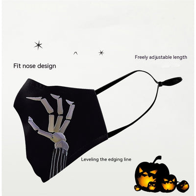 Halloween funny face mask with a digital print of a stitched-up face and yellow teeth, featuring ear hooks. - Image 3