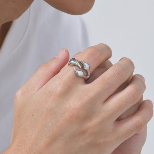 Anillo de Acero Inoxidable con Diseño Geométrico Irregular para Hombre - Image 2