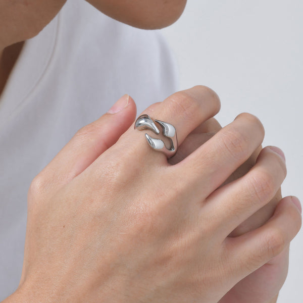 Anillo de Acero Inoxidable con Diseño Geométrico Irregular para Hombre