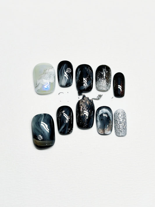 Manicura Cielo Estrellado Artesanal Negro - Image 2