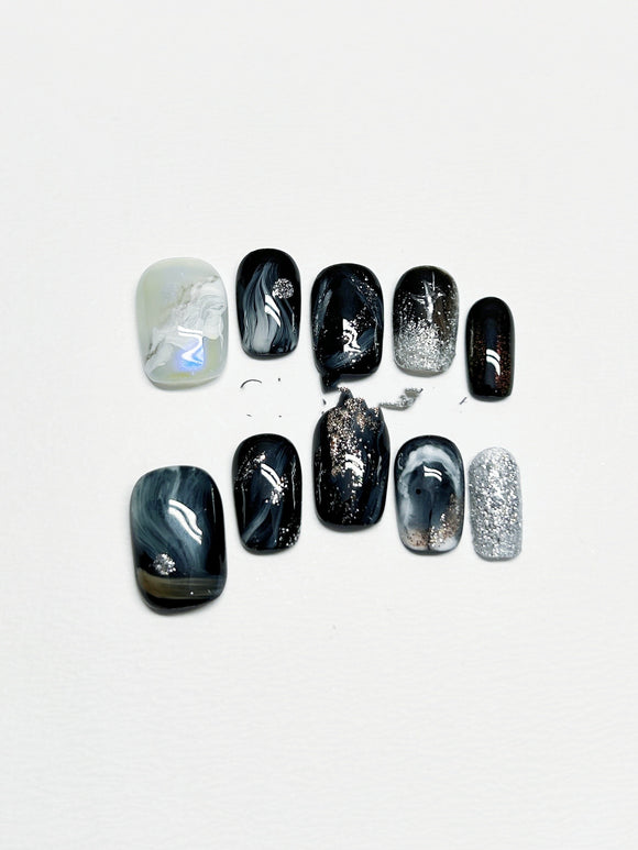 Manicura Cielo Estrellado Artesanal Negro