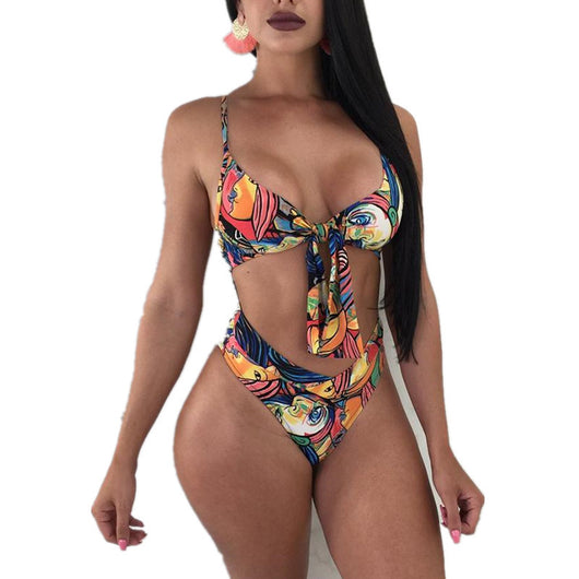Traje de Baño Enterizo con Encaje Escote Descubierto