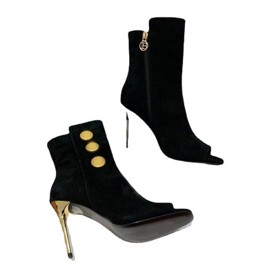 Botas Tobilleras con Hebilla Metálica Boca de Pez y Tacón Aguja para Mujer - Image 5