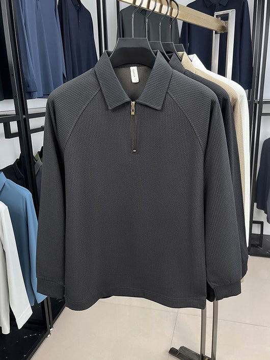 Polo Manga Larga con Textura Waffle y Cierre Medio - Estilo Americano - Image 32