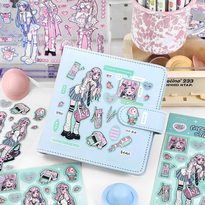 Sheet of self-adhesive stickers featuring an anime angel girl in various poses, hearts, pills, and a winged CD. - Image 13