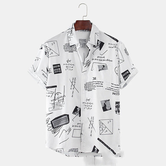Camisa Cardigan Hawaiana de Algodón y Lino para Hombre
